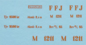 Dekalark med samtlige tekniske påskrifter til FFJ M 1211
