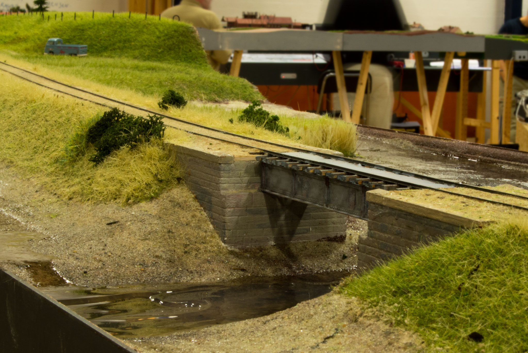 Henrik Poulsens model af broen ved Næsset, Horsens.  Modulet er stadig under opbygning, og broen er et sæt fra 87-gruppen, som har fået tilføjet nogle ekstra detaljer